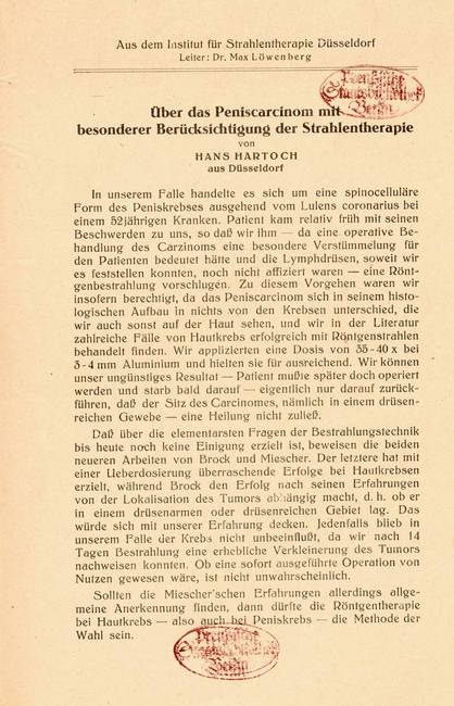 Seite aus Hans Hartoch, Über das Peniscarcinom, 1923